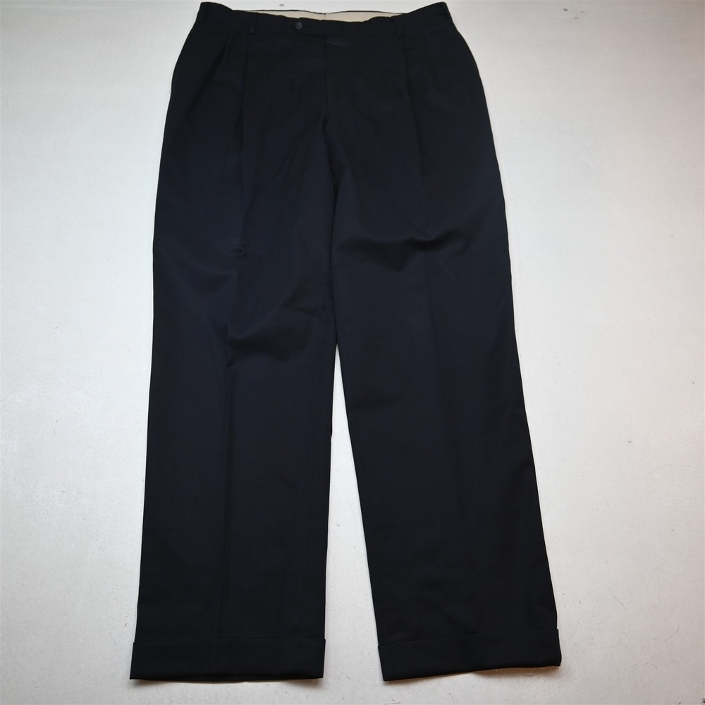 Nordstrom 36x34 Navy Blue 100% Wool Pleated Cuffed Classic Dress Mens Pants